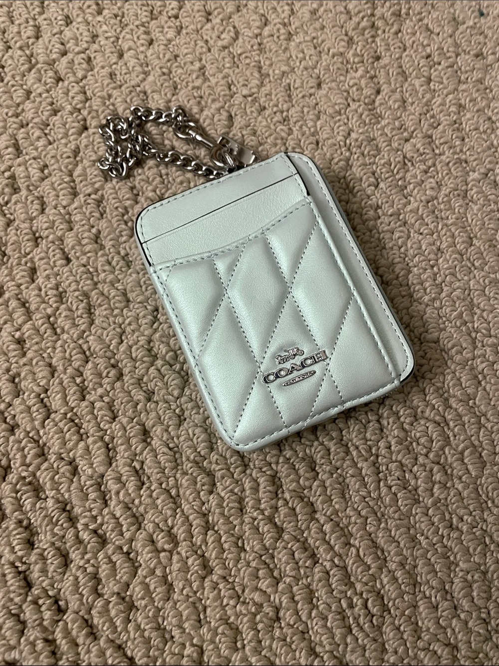 Coach Quilted Card Holder Wallet with Chain — Pale Mint Green